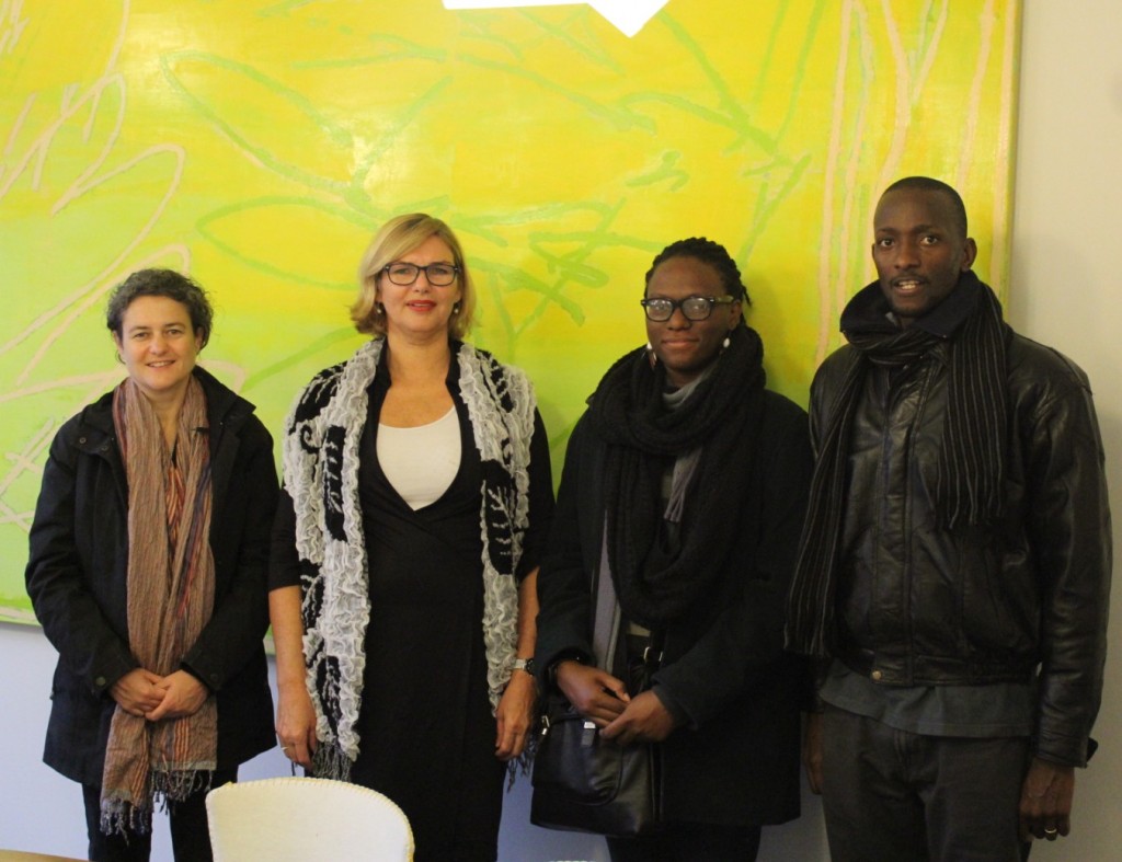 Andrea Stultiens, Dorothea Van der Meulen, Dean of Academie Minerva, Sarah AKol and Eria Nsubuga, Author