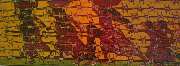 Modern Refugees, Fred Mutebi on bark-cloth